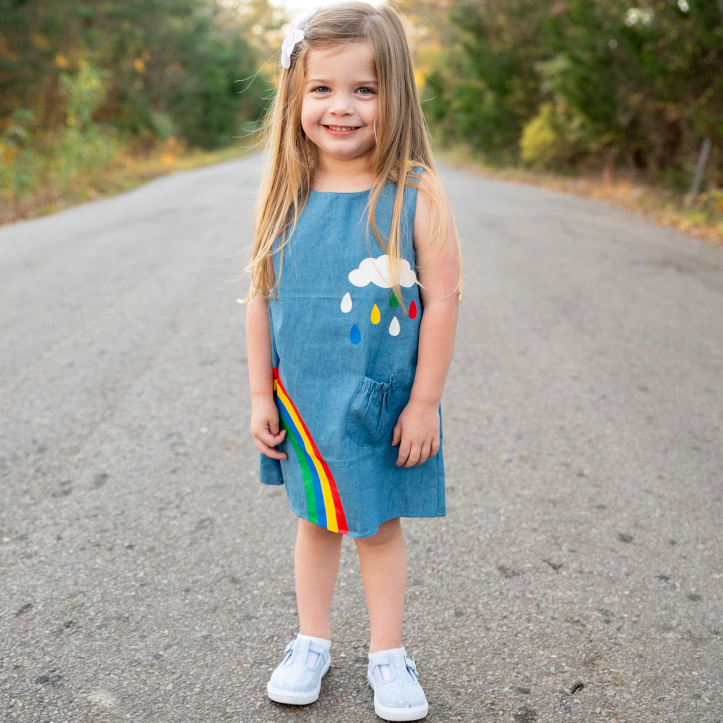 AL Limited Girls Blue Chambray Rainbow Overall Dress