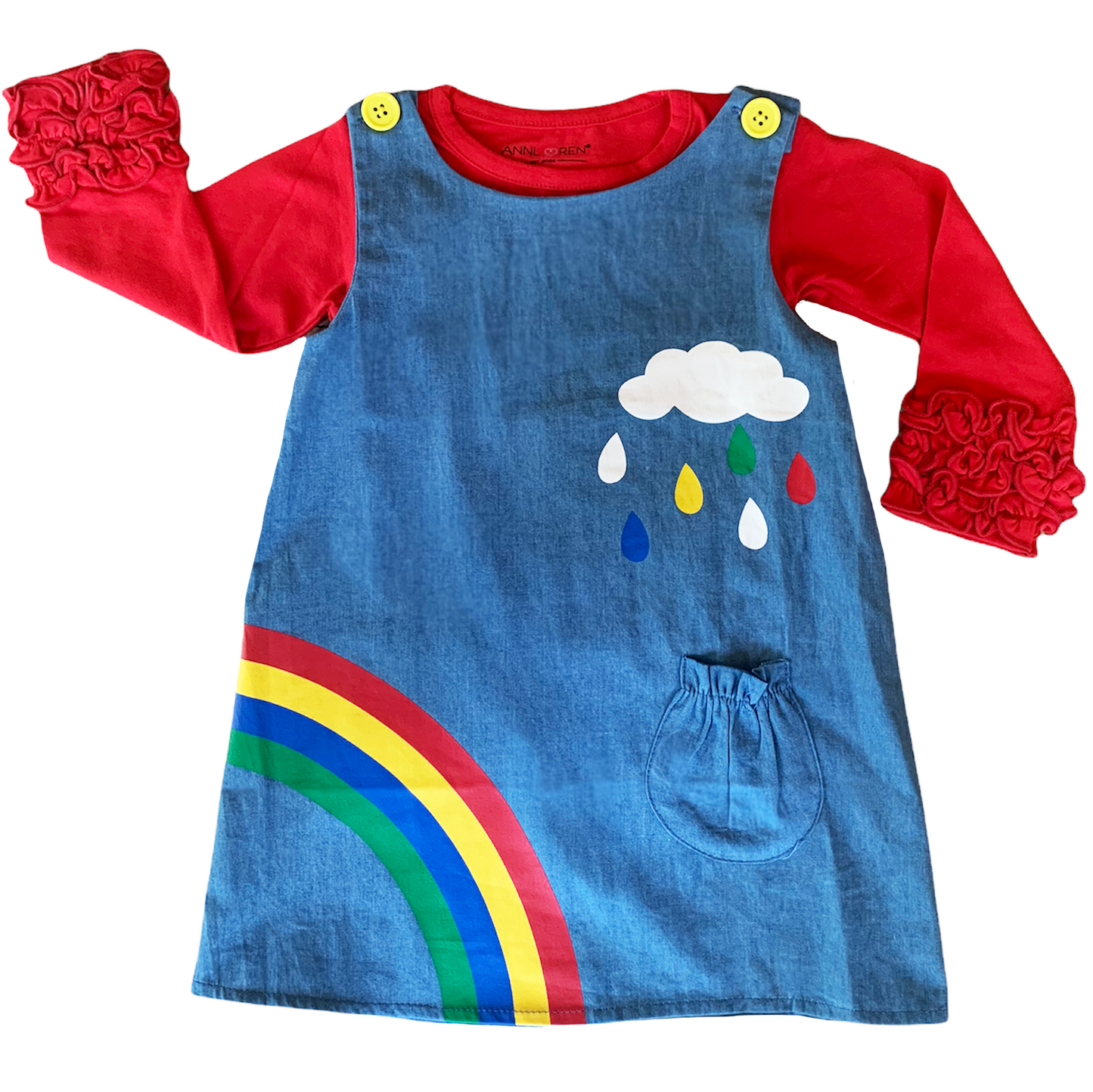 AL Limited Girls Blue Chambray Rainbow Overall Dress