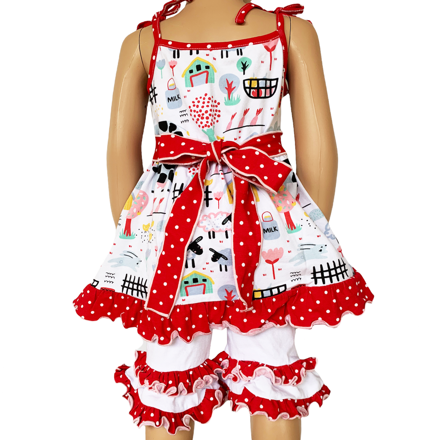 AnnLoren Little & Big Girls Farm Animals Dress and Capri Ruffle