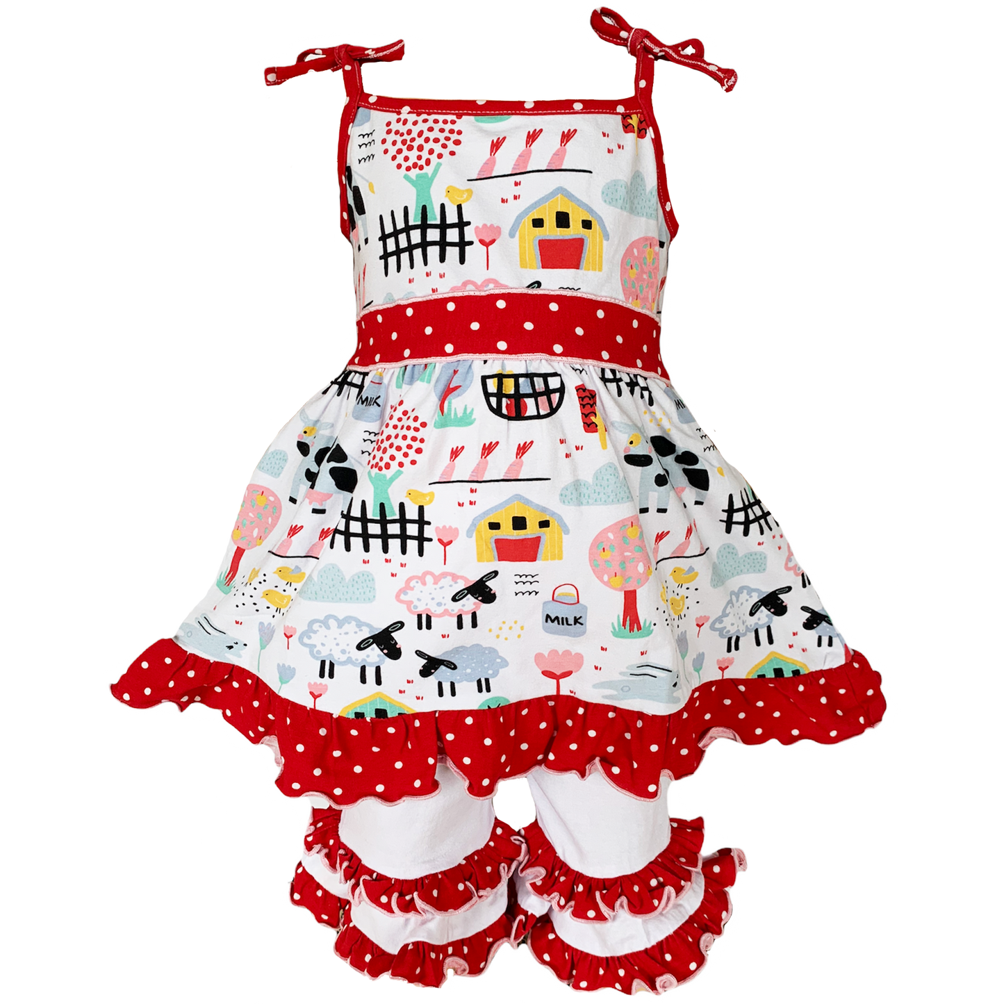 AnnLoren Little & Big Girls Farm Animals Dress and Capri Ruffle