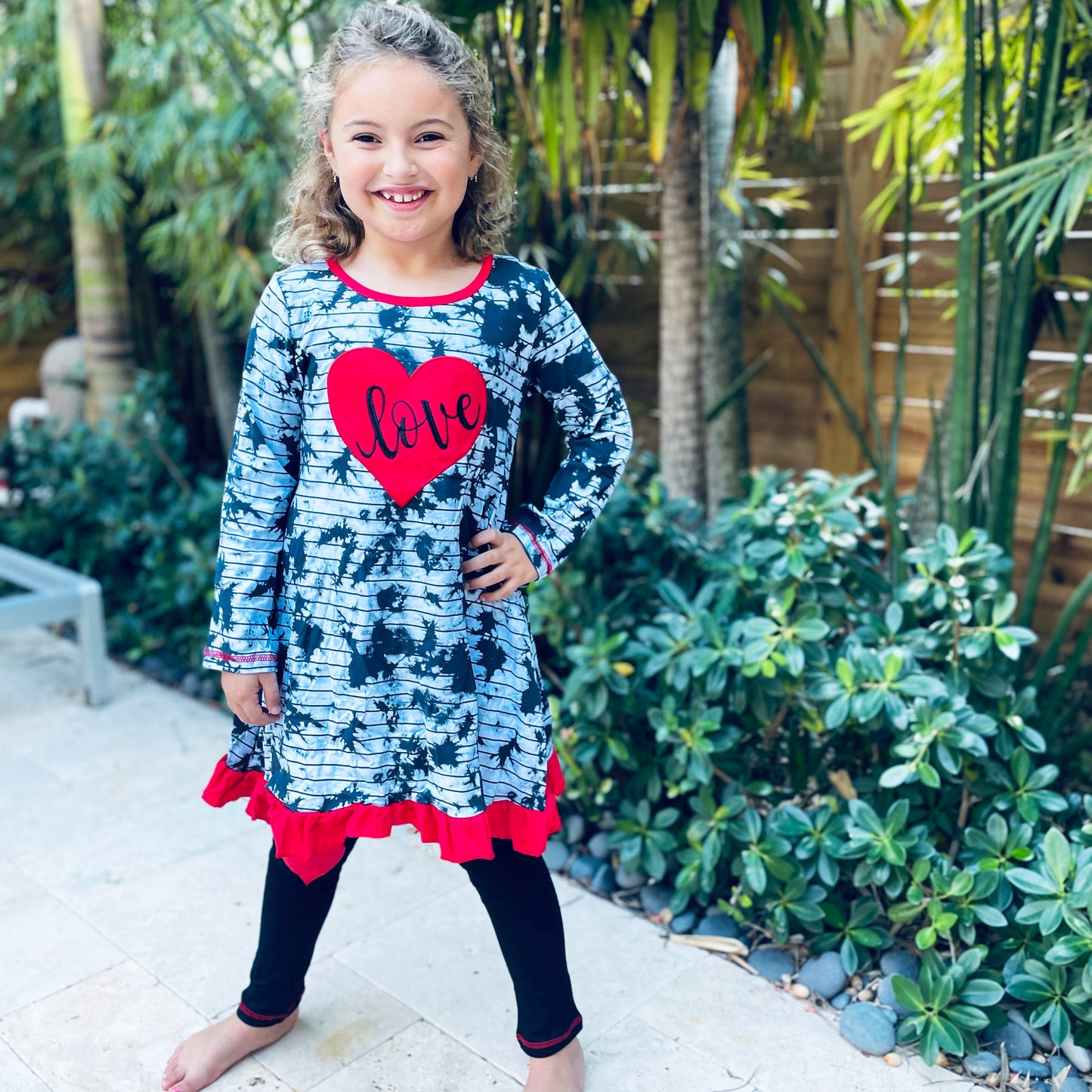 AnnLoren Girls Valentine's Day Heart Tie Dye Outfit Dress and Black