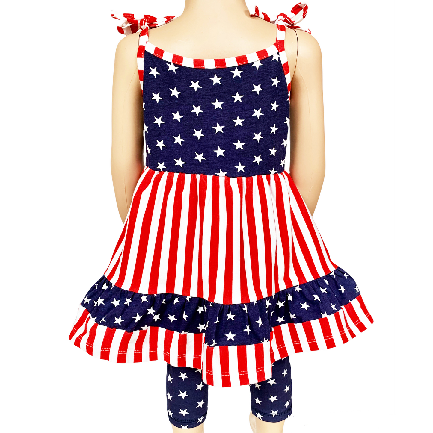 AnnLoren Girls 4th of July Stars & Striped Dress & Capri Leggings