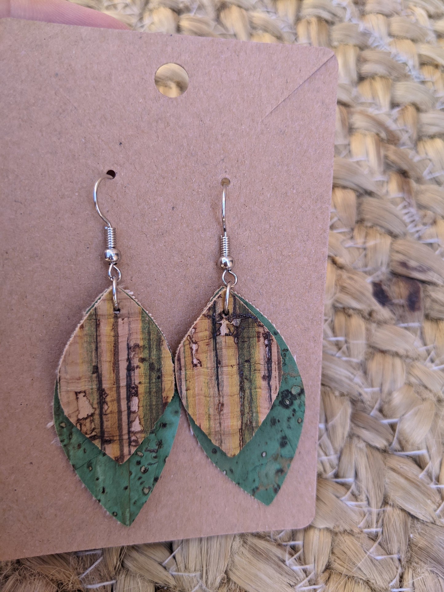 Handmade layered green metallic and multi colored striped cork