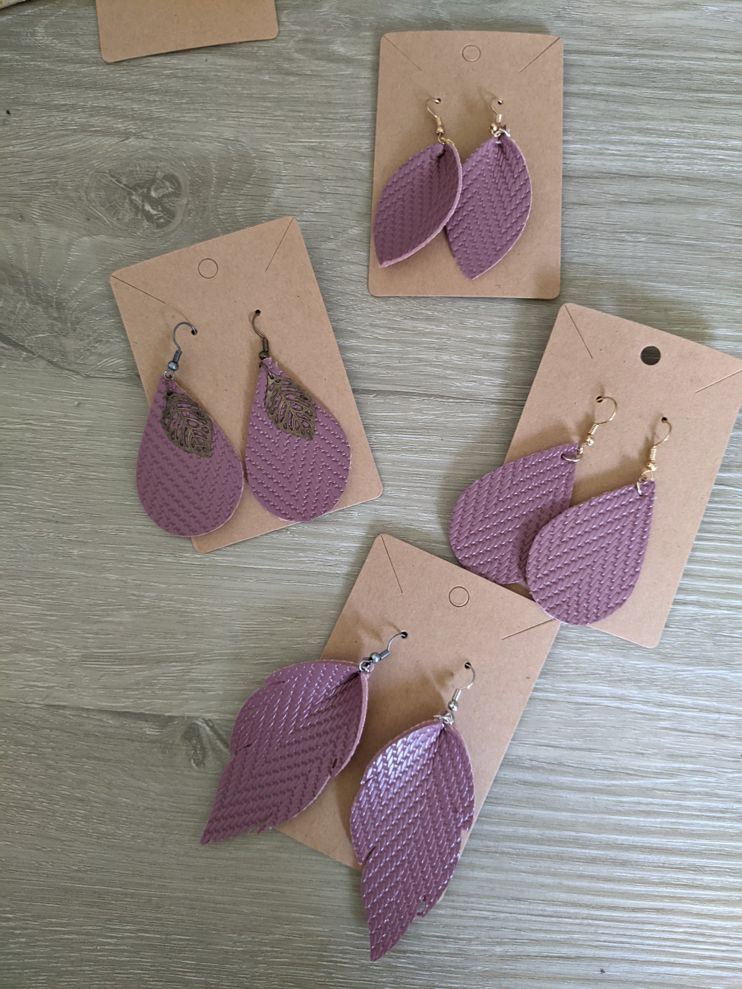 Handmade mauve chevron faux leather earrings