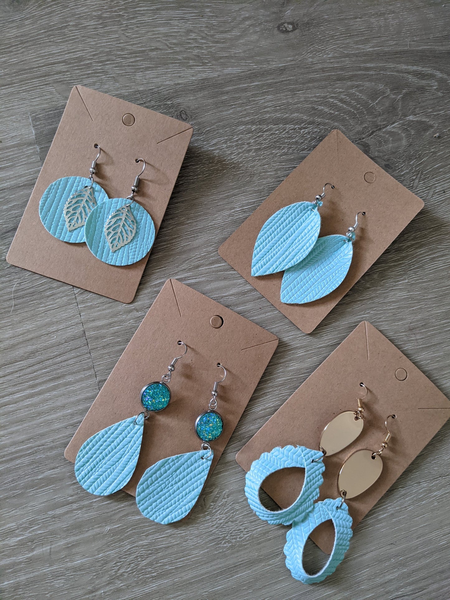 Handmade aqua textured faux leather earrings