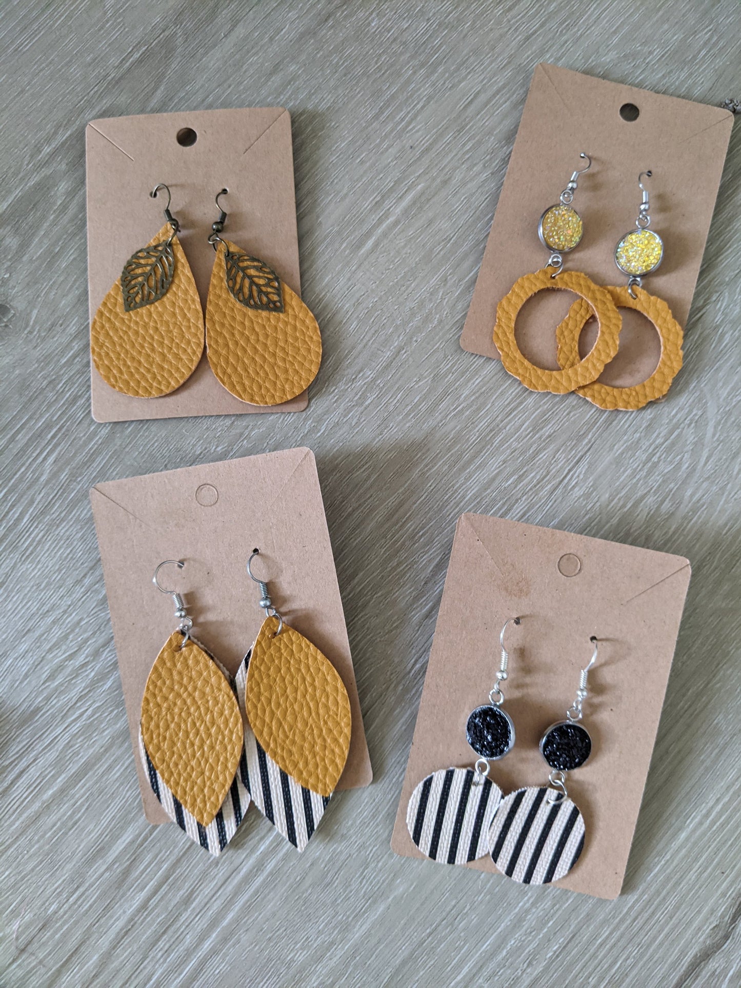 Handmade mustard/black striped faux leather earrings