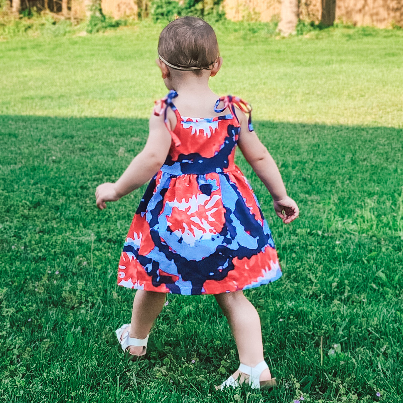 AnnLoren Big Little Girls 4th of July Tie Dye Summer Swing Dress