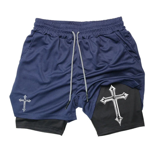 Cross Print 2 in 1 Workout Shorts (MENS SIZING)