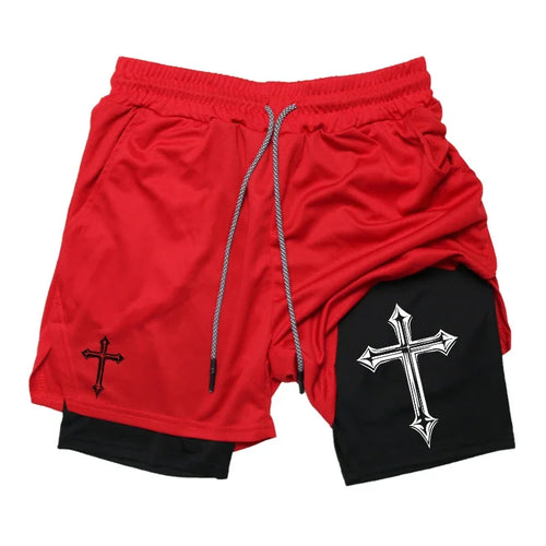 Cross Print 2 in 1 Workout Shorts (MENS SIZING)