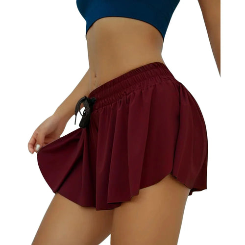 Women Solid Color High Waist Double Layer Two Piece Sports Short