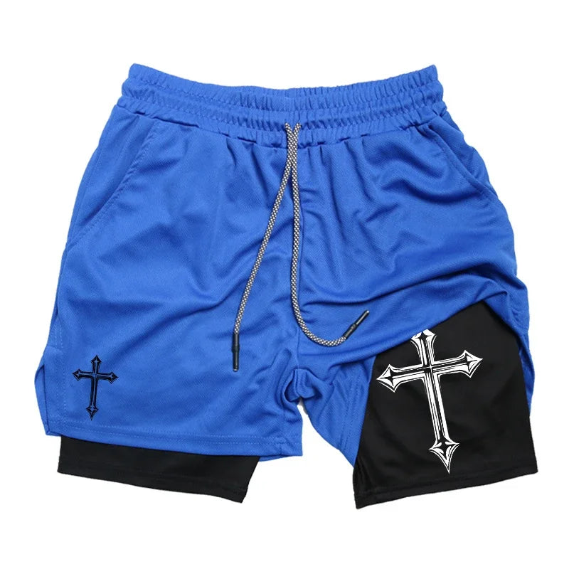 Cross Print 2 in 1 Workout Shorts (MENS SIZING)