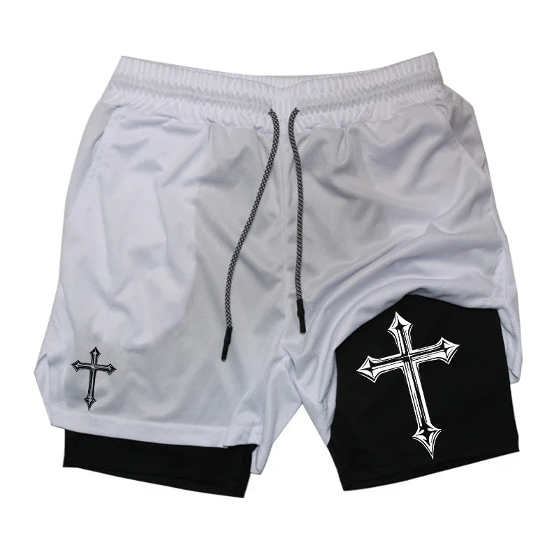 Cross Print 2 in 1 Workout Shorts (MENS SIZING)