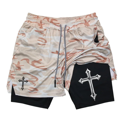 Cross Print 2 in 1 Workout Shorts (MENS SIZING)