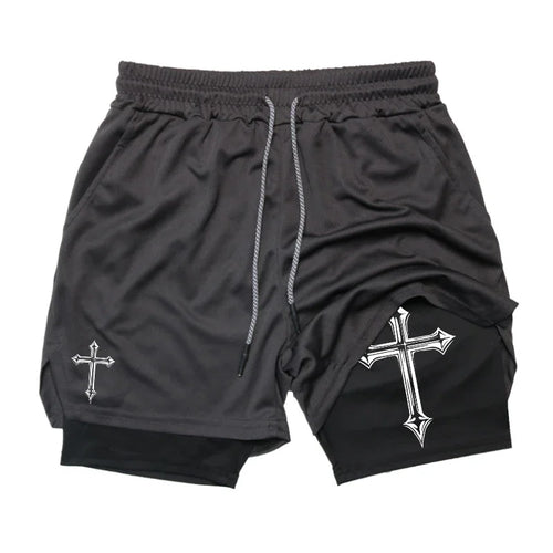 Cross Print 2 in 1 Workout Shorts (MENS SIZING)