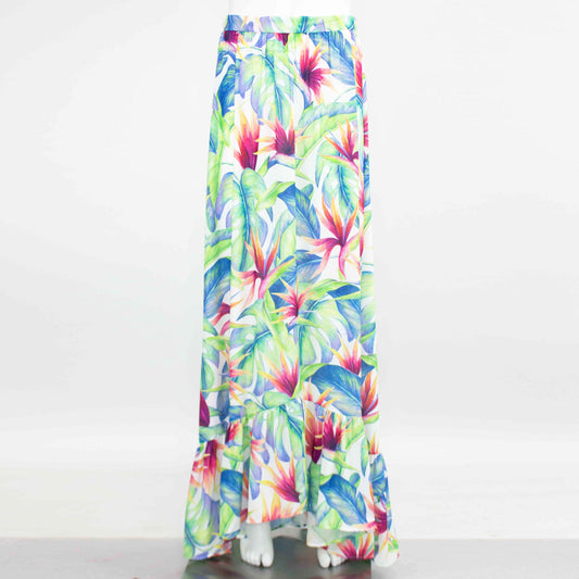 Flared Bottom Tropical Maxi Skirt