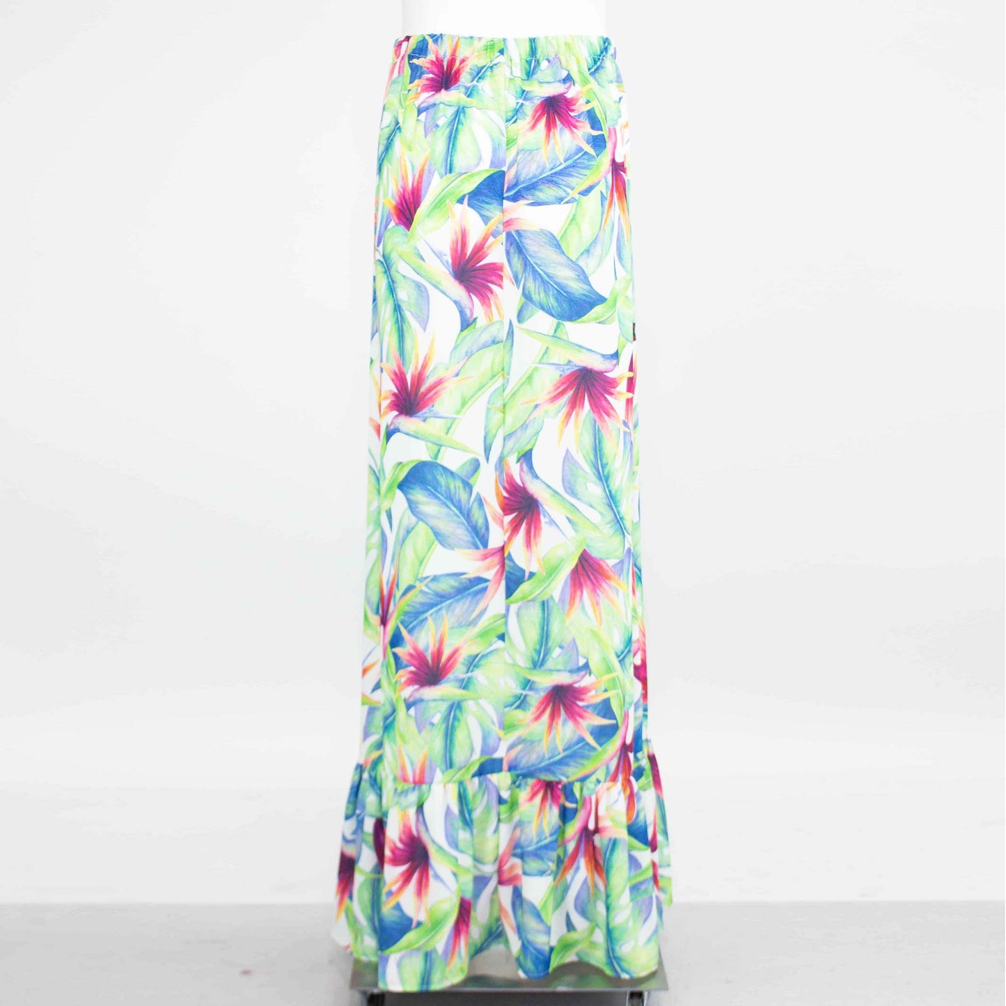 Flared Bottom Tropical Maxi Skirt