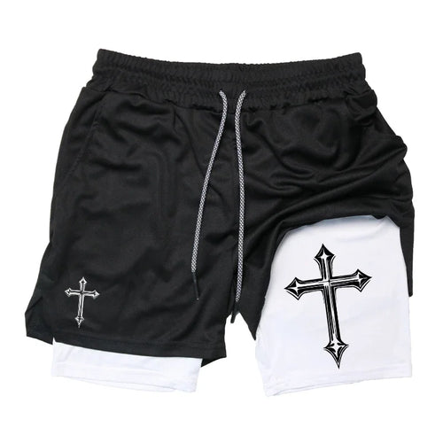 Cross Print 2 in 1 Workout Shorts (MENS SIZING)