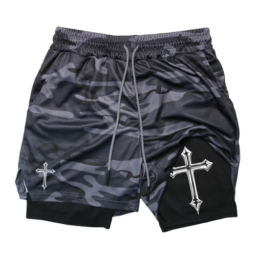 Cross Print 2 in 1 Workout Shorts (MENS SIZING)