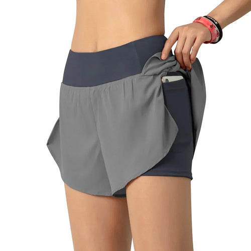 Women Running Shorts 2-in-1 with Pocket Wide Waistband Coverage Layer