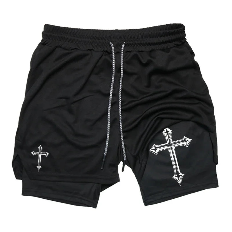 Cross Print 2 in 1 Workout Shorts (MENS SIZING)