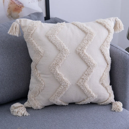 Tassels Cushion Cover 45x 45cm/30x50cm Beige Pillow Cover  Handmade