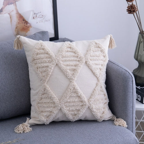 Tassels Cushion Cover 45x 45cm/30x50cm Beige Pillow Cover  Handmade