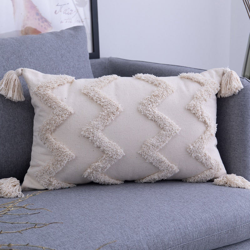 Tassels Cushion Cover 45x 45cm/30x50cm Beige Pillow Cover  Handmade