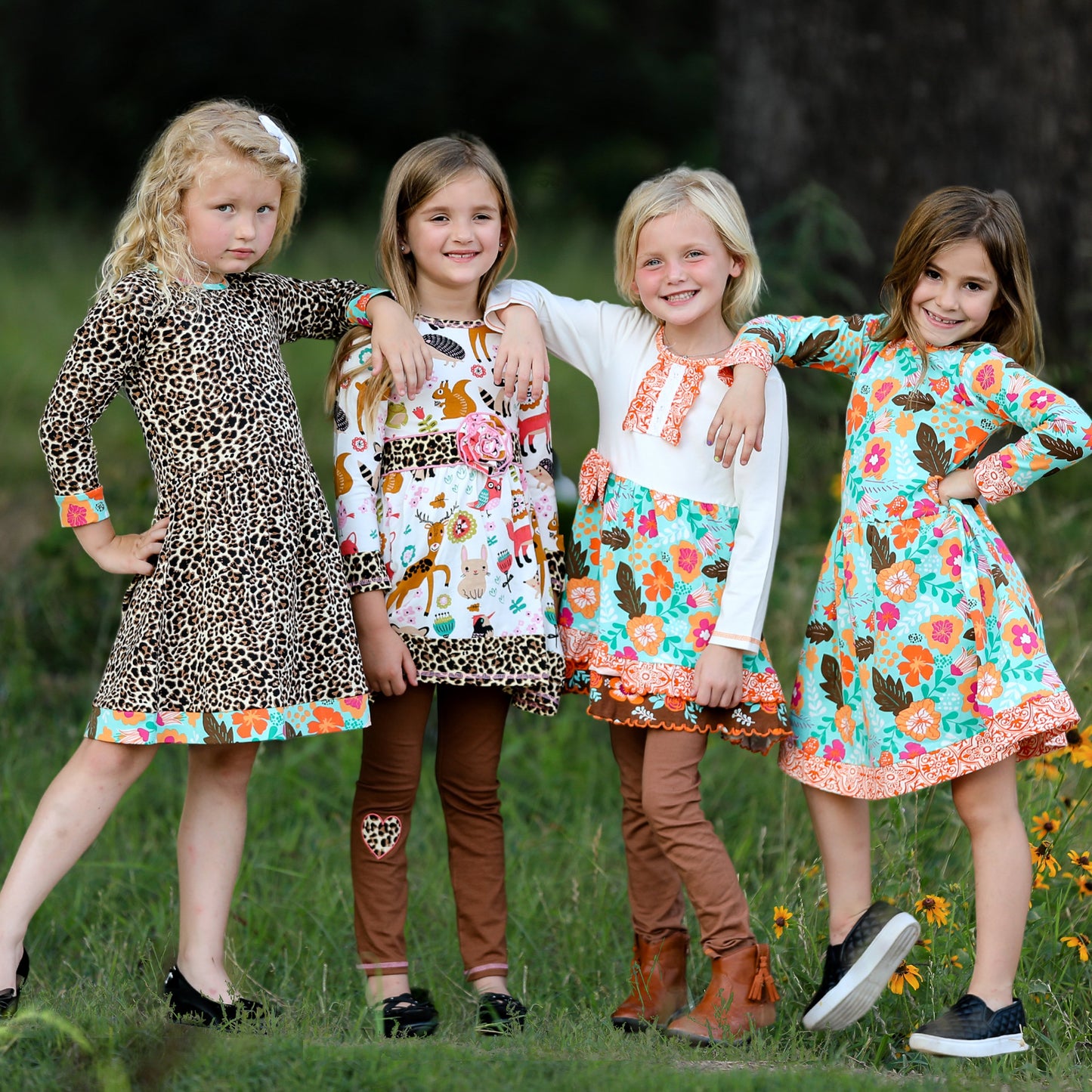 AnnLoren Little & Big Girls Long Sleeve Leopard Floral Dress