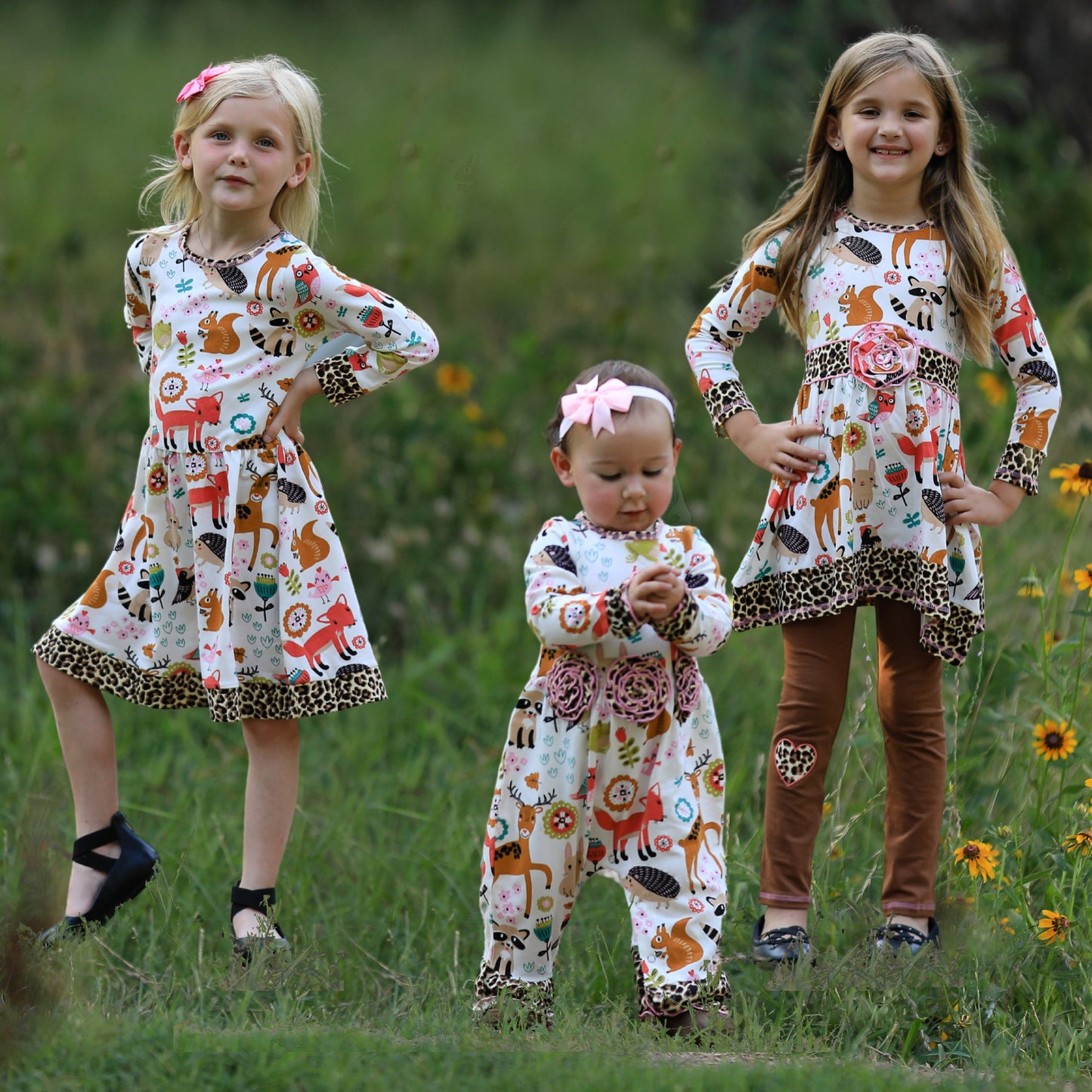 AnnLoren Big Little Girls Boutique Fall Forest Fox and Friends Dress