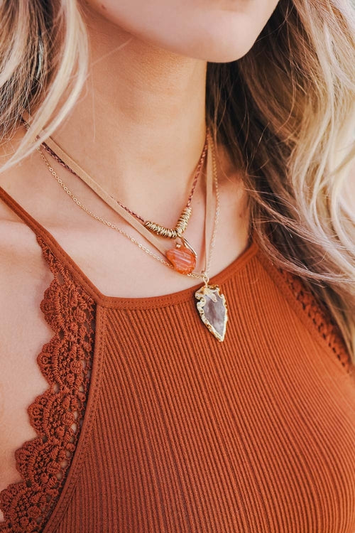 Carnelian & Brown Agate Suede Necklace