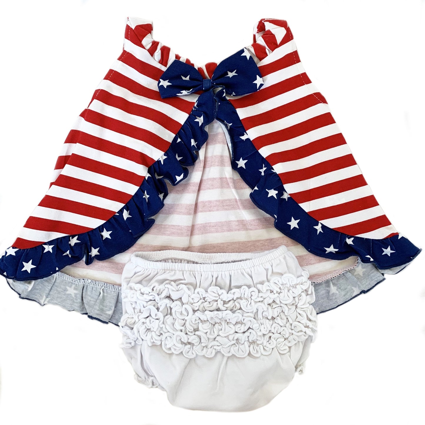 AnnLoren Baby Girls 4th of July Swing Tank Top with Ruffle Trim and