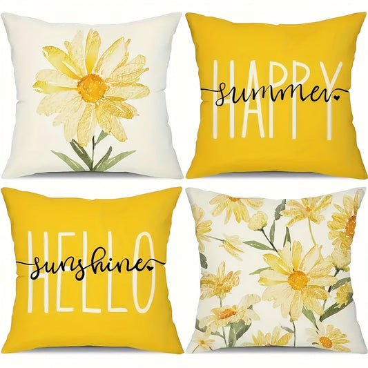 4Piece Yellow Floral Pillowcase Set