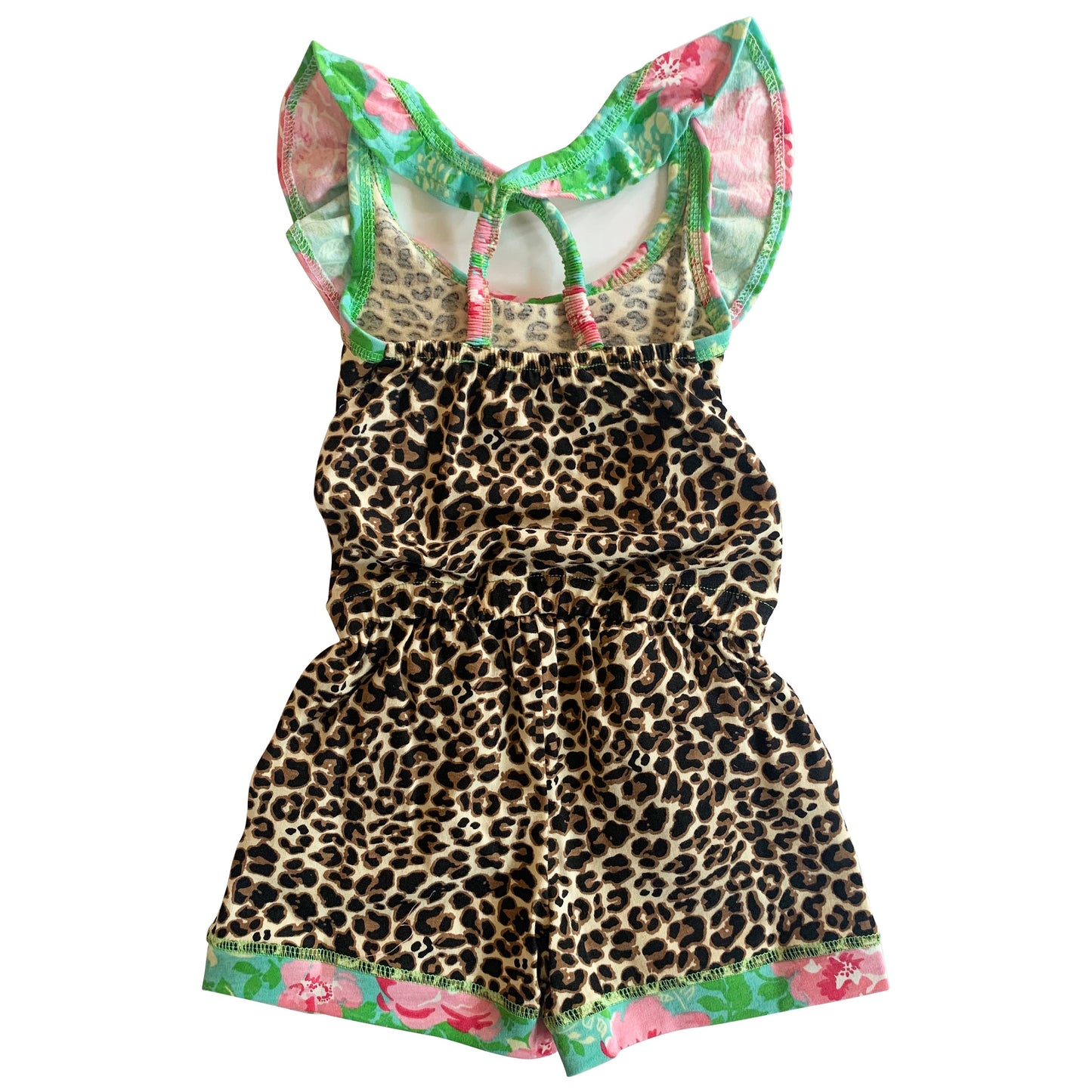 AnnLoren Girls Leopard Floral Summer Shorts Jumpsuit