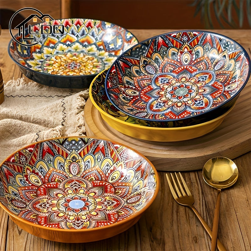 Bohemian Ceramic Dinner Plates Flower Design Microwave Safe