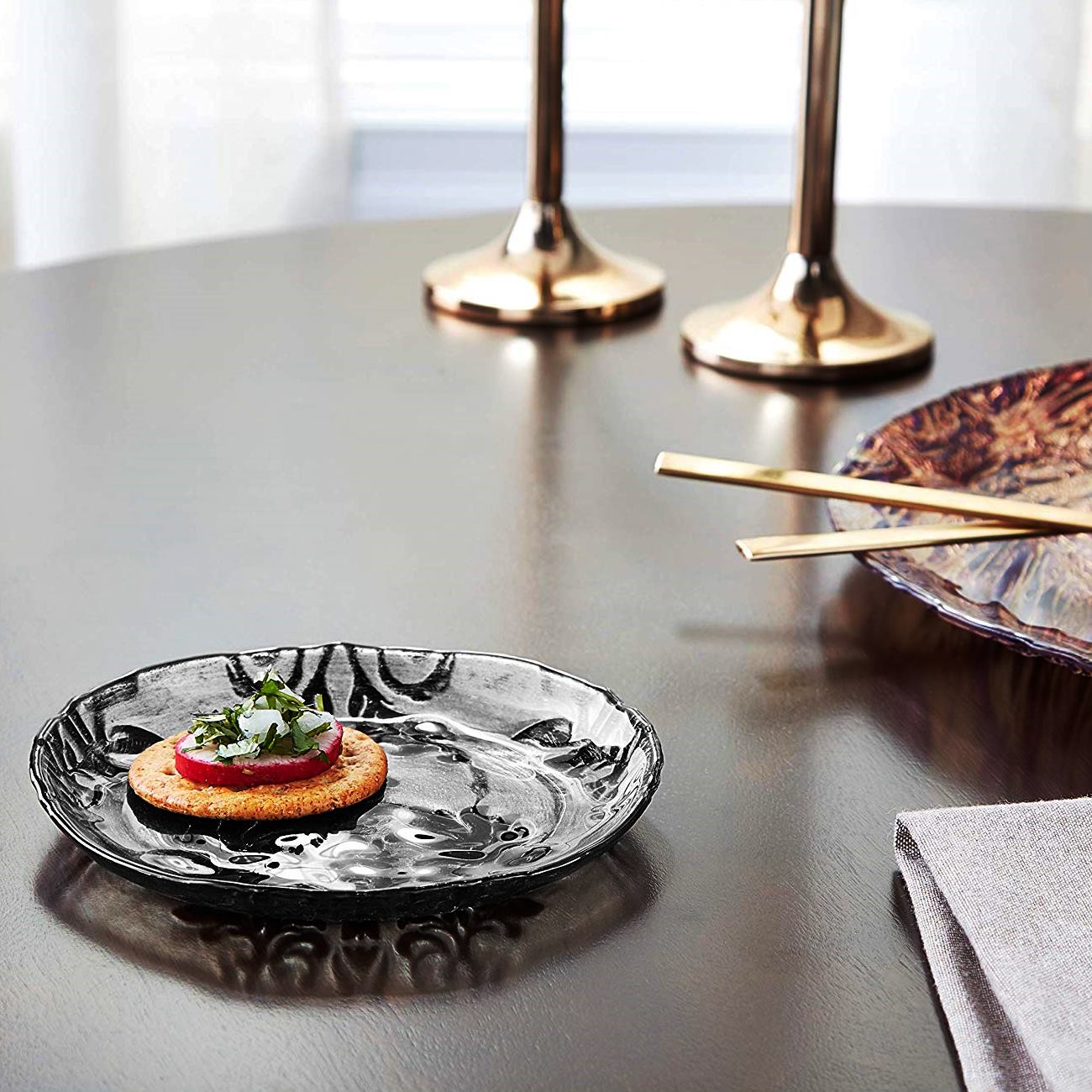 DAMASK Black Velvet Gilded Glass Canapé Plate