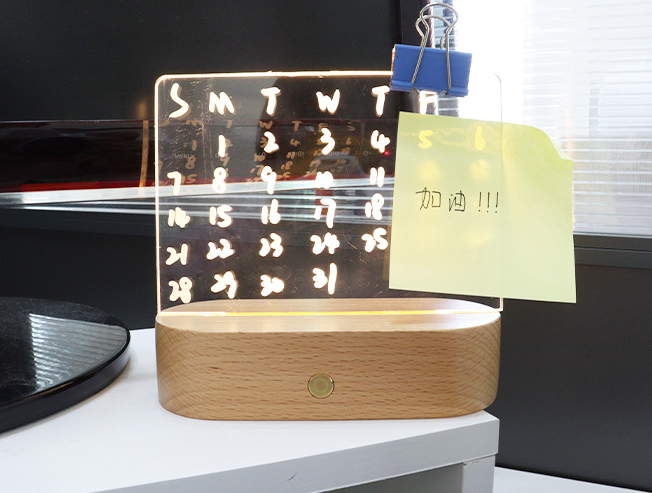 Wood Table Lamp Night Light with Message Board