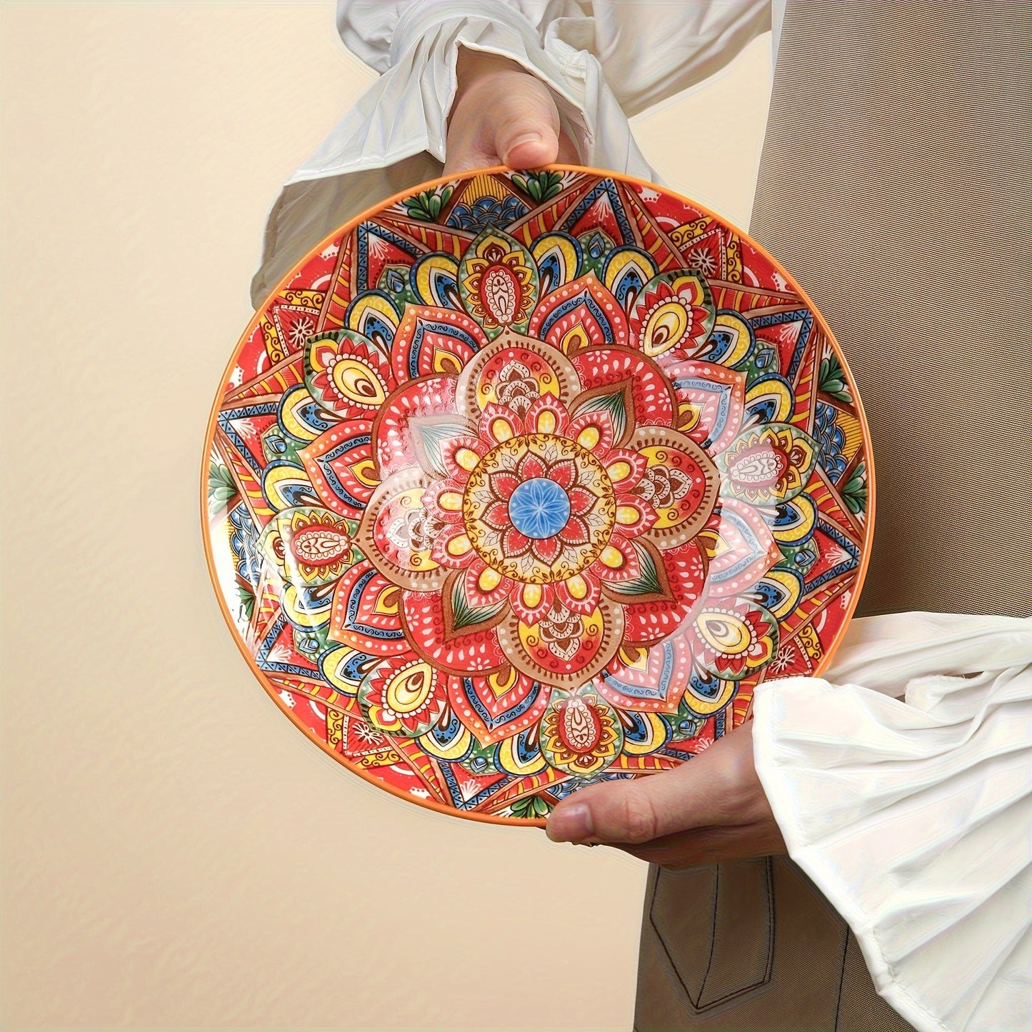 Bohemian Ceramic Dinner Plates Flower Design Microwave Safe