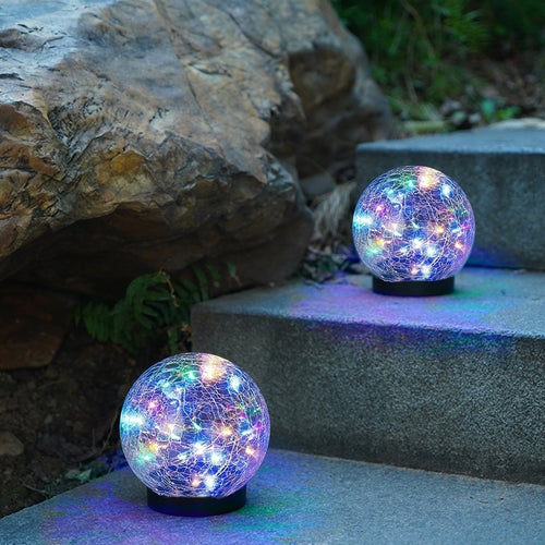 2Pcs Solar Lights Outdoor Cracked Glass Ball Warm Lights