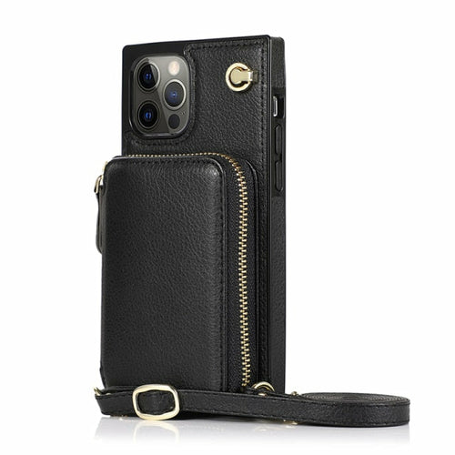 iPhone Zipper Wallet Case with Adjustable Crossbody Strap for iphone