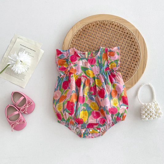 New Arrival Summer Baby Kids Girls Colorful Flowers Pattern Fly