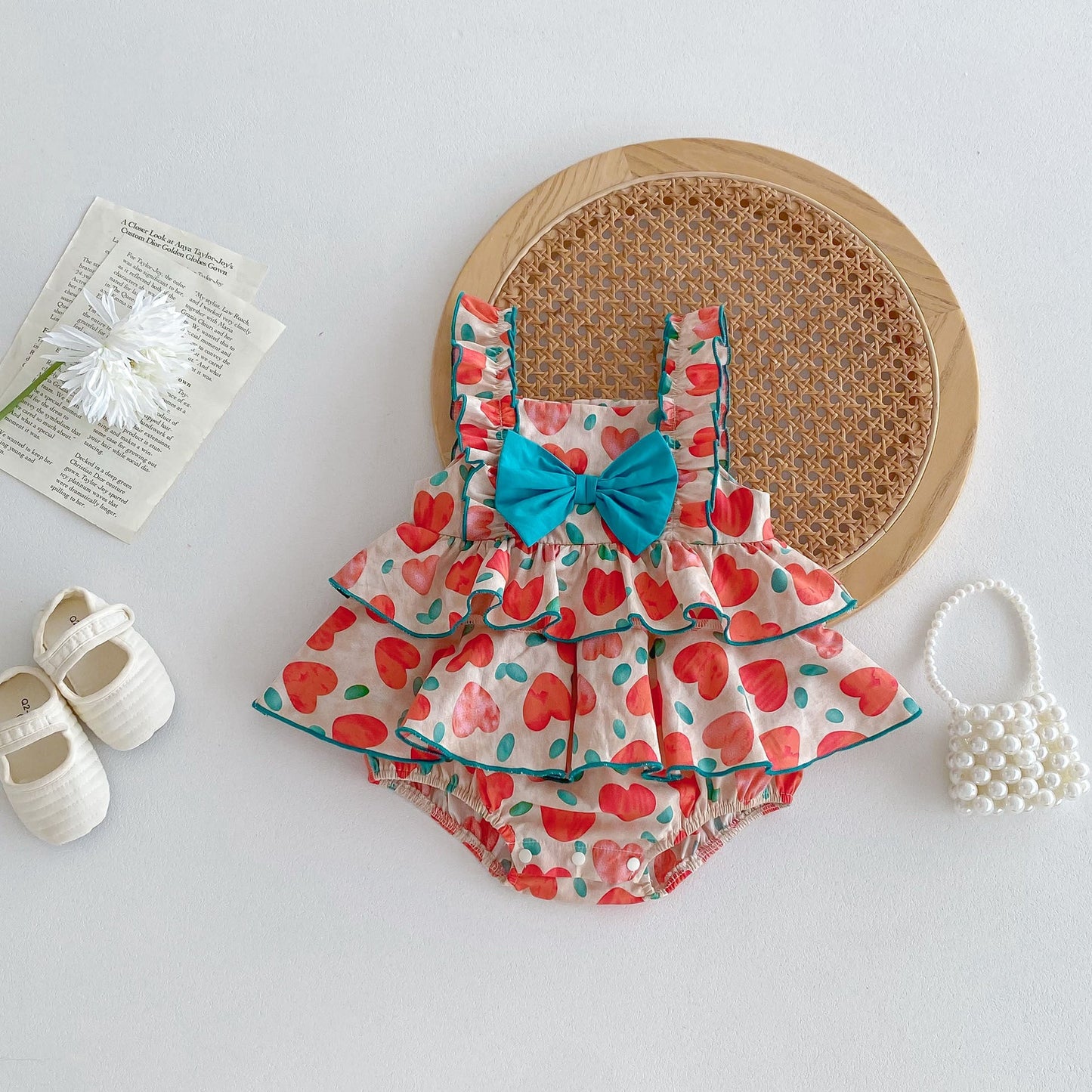 New Arrival Summer Baby Kids Girls Heart Pattern Sleeveless Big Bow