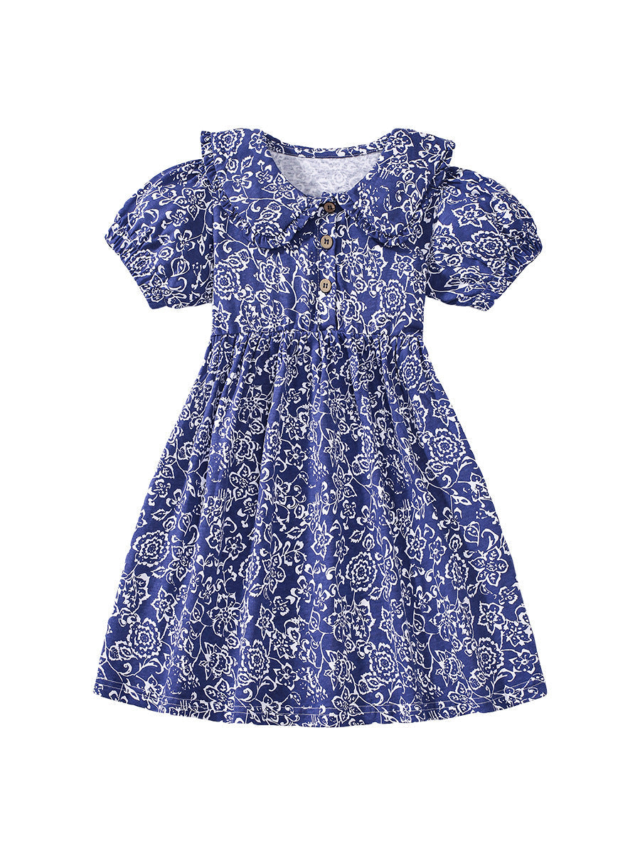 Summer Floral Dress for Girls, European and American Vintage Flowers