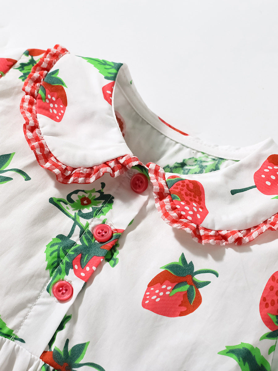 Summer Pure Cotton Strawberry Pattern Short-sleeved Dress with Peter