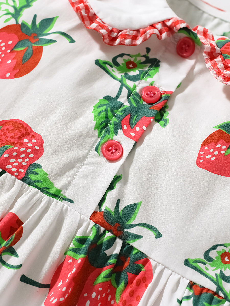 Summer Pure Cotton Strawberry Pattern Short-sleeved Dress with Peter