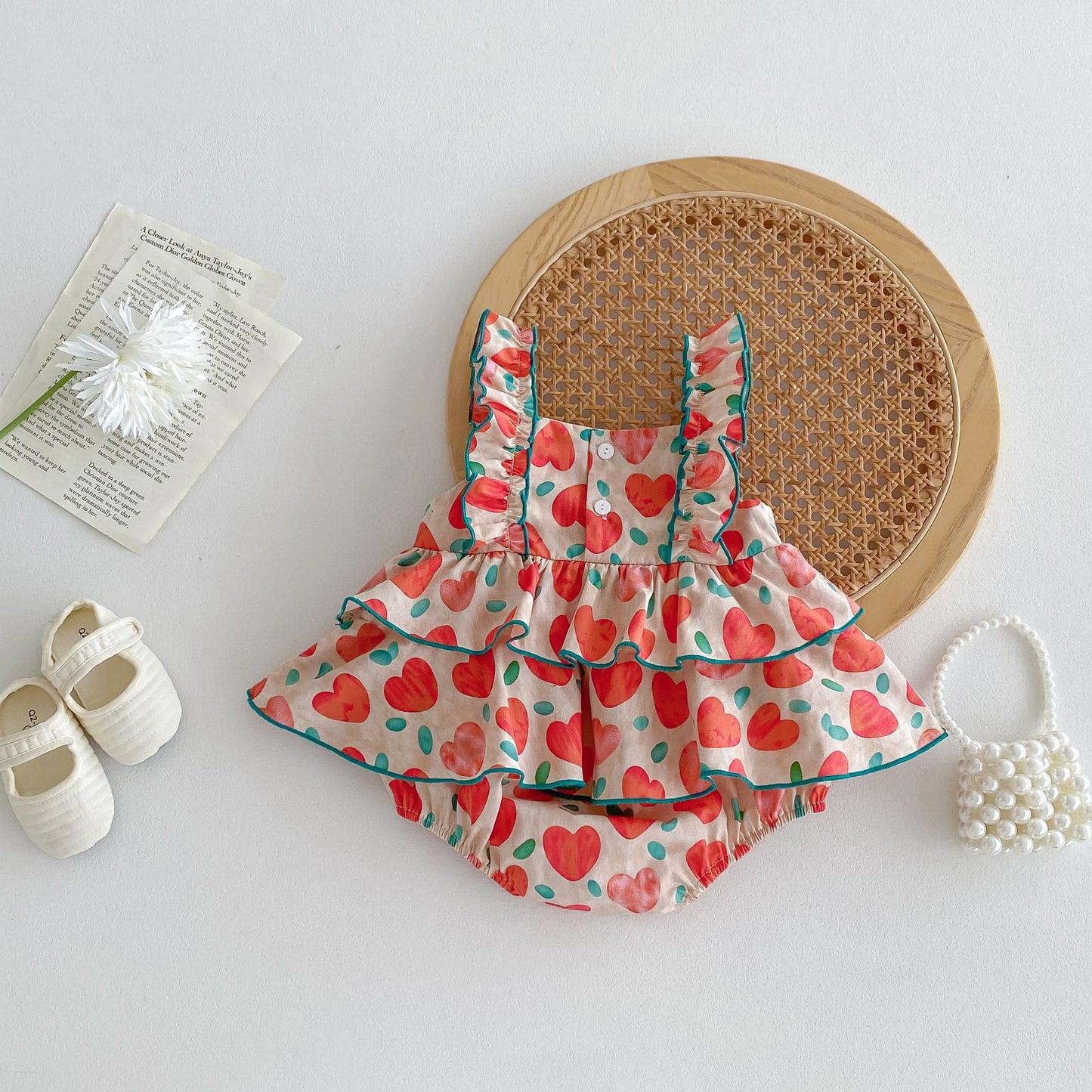 New Arrival Summer Baby Kids Girls Heart Pattern Sleeveless Big Bow