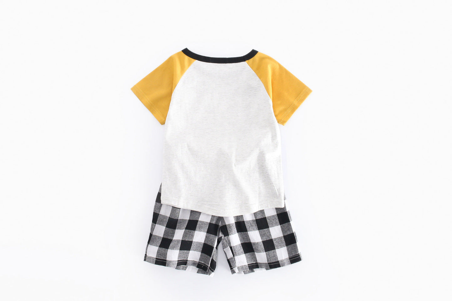 Baby Boys Bear Print Pattern Clashing Short-Sleeved Top Combo Plaid