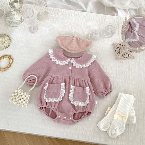 Spring Arrival Baby Girls Long Sleeves Peter Pan Collar Pocketed