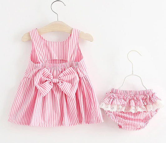 Baby Girl Striped Pattern Dress Combo Short Pants In Sets