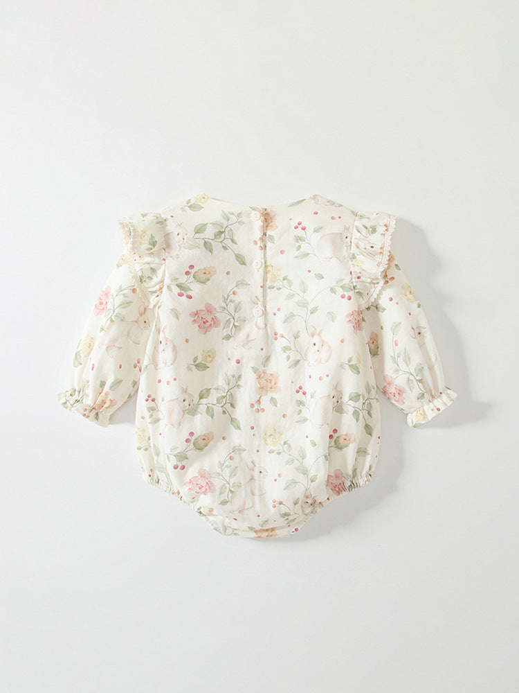 Spring Arrival Baby Girls Flowers Pattern Long Sleeved Onesies with