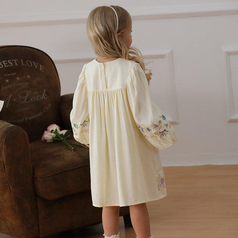 Spring and Autumn Vintage Flowers Embroidered Long-sleeved Dress for